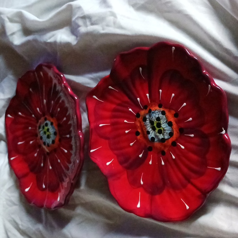 2#Laurie Gates Cottage Rose Plate Set Of 2#Plates Red Floral Decorative Plate